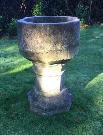 A 19th century stone gothic design font, approx. 3ft